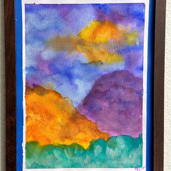 Colorful Watercolor Abstract Art with Matching Cylindrical Fiber Art 2 Pc. Set - Picture 7 of 7